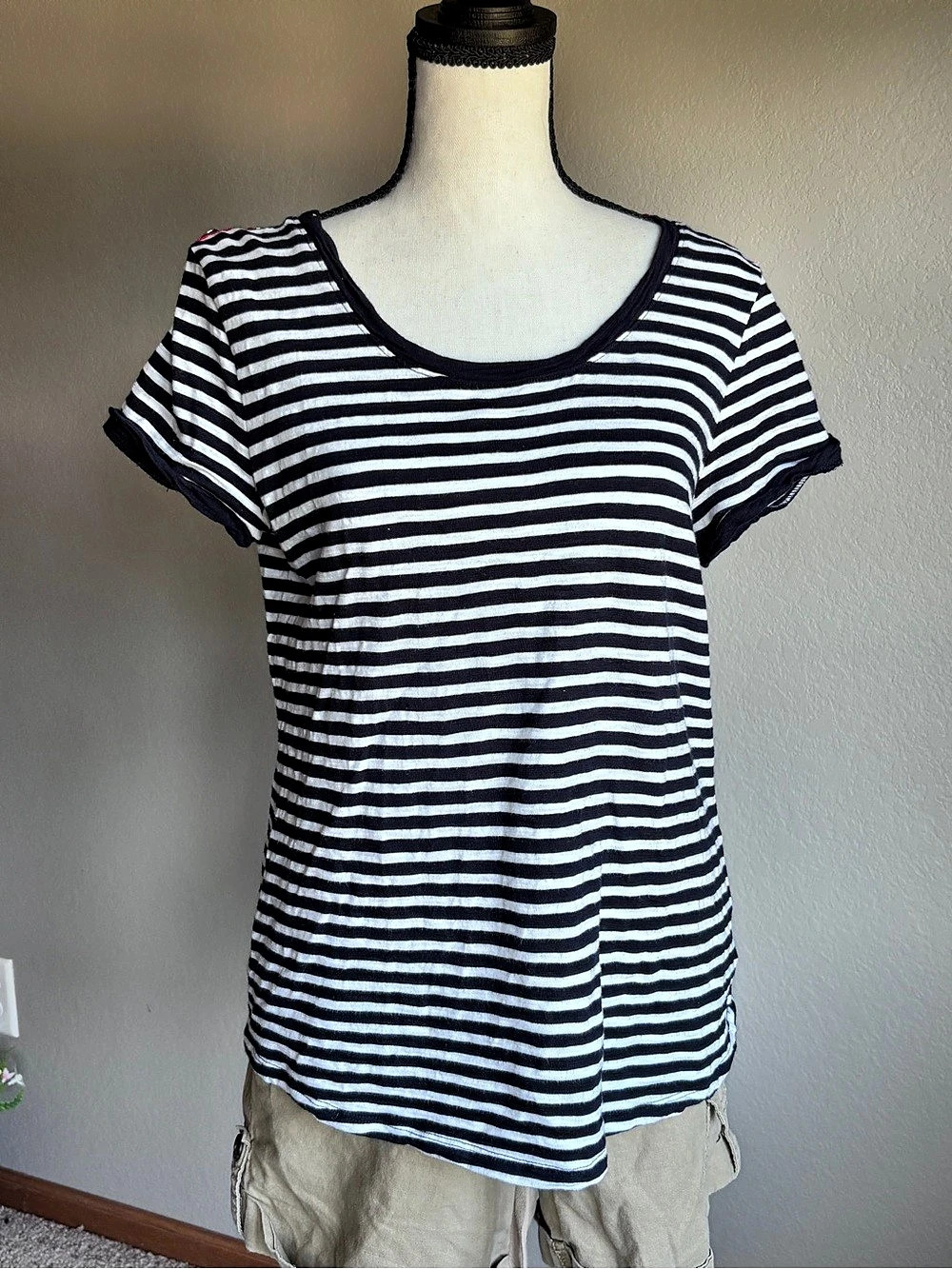 Talbots Striped Short Sleeve Top in Navy & White Women’s Medium